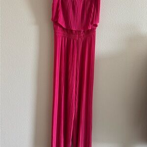 Vibrant Pink Wide-Leg Jumpsuit with Draped Bodice